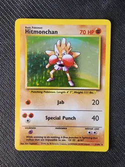Pokemon TCG Hitmonchan Base Set 7/102 Holo 1999-2000 Wizards Base Set Copyright - Image 1