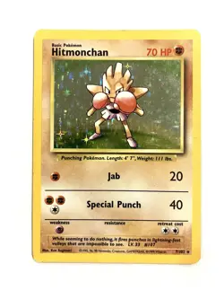 Hitmonchan 7/102 Base Set Unlimited Holo Rare Pokemon TCG MP - Image 1