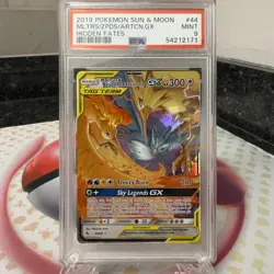 2019 Pokemon Sun & Moon Moltres Zapdos Articuno GX Tag Team #44 Card PSA 9 Mint - Image 1