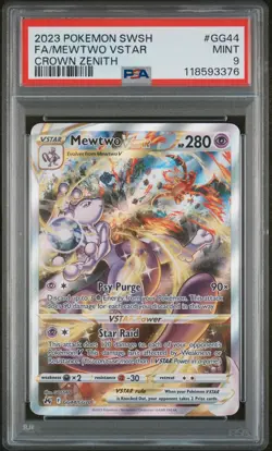 2023 POKEMON SWORD & SHIELD CROWN ZENITH #GG44 FULL ART/MEWTWO VSTAR PSA 9 - Image 1