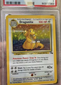 1999 Pokemon Fossil Dragonite Holo Rare Card 4/62 PSA 7 - Image 3