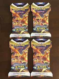 Pokemon Card Brilliant Stars Sleeved Booster Pack X4 Charizard Art Set! New Rare - Image 1