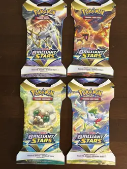 Pokemon Brilliant Stars Sleeved Booster Pack COMPLETE ART SET - 4 Packs SEALED - Image 1