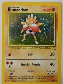 Pokemon Card Hitmonchan Base Set 2 2000 Holo Swirl 8/130 LP - Image 1