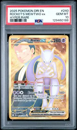 2025 POKEMON DRI EN-DESTINED RIVALS HYPER RARE TEAM ROCKET'S MEWTWO EX PSA 10 - Image 1