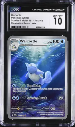 CGC 10 GEM MINT Wartortle 171/165 151 Illustration Rare Holo English Pokemon - Image 1