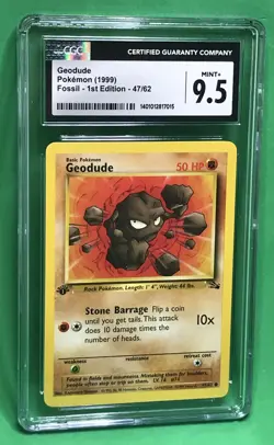 CGC 9.5 MINT+ Geodude 1st Edition Fossil 47/62 Pokemon 1999 English Vintage TCG - Image 1