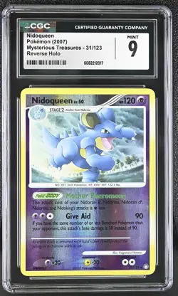 CGC 9 MINT Nidoqueen 2007 Mysterious Treasures 31/123 Reverse Holo Pokemon Card - Image 1