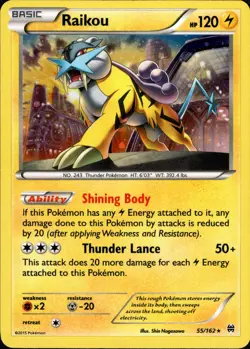 Pokemon Card Raikou 55/162 XY Breakthrough Rare Holo Near Mint - Image 1