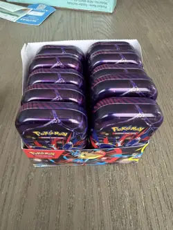 Pokemon Mega Evolution Mini Tin Display with 10 EMPTY TINS Pokemon Cards - Image 1