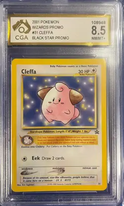 CLEFFA Black Star Promo Card #31 Pokemon WOTC Graded CGA 8.5 NM/MT+ (PSA 9U) - Image 1