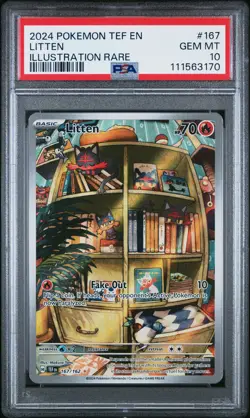 2024 POKEMON TEF EN-TEMPORAL FORCES ILLUSTRATION RARE #167 LITTEN PSA 10 - Image 1