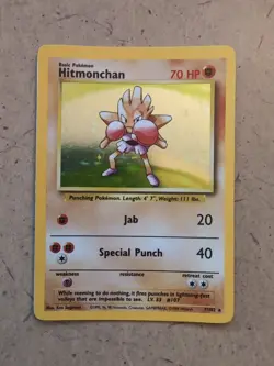 Pokemon TCG Hitmonchan Base Set Holo Unlimited Rare Card 7/102 LP-NM Condition - Image 1