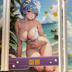 Peach Party - Trifold Card - Goddess Story - Fold Anime Bikini - Rem - Rare! - Image 4