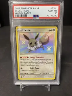 2019 POKEMON SUN & MOON HIDDEN FATES #SV41 EEVEE-HOLO PSA 10 - Image 1