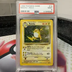 PSA 9 Mint Pokemon Raichu 14/102 WOTC Base Set Unlimited Holo Rare - Image 1