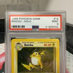 PSA 9 Mint Pokemon Raichu 14/102 WOTC Base Set Unlimited Holo Rare - Image 2