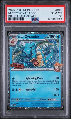 2025 POKEMON DRI EN-DESTINED RIVALS PRERELEASE-STAFF MISTY'S GYARADOS PSA 10 - Image 1