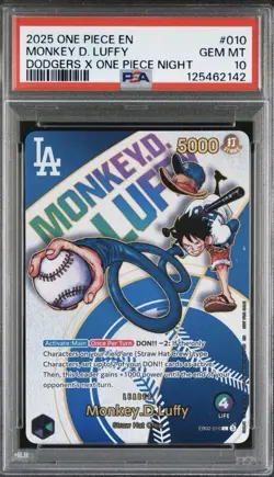 PSA 10 GEM MINT One Piece Los Angeles Dodgers Monkey D. Luffy Promo Card English - Image 1