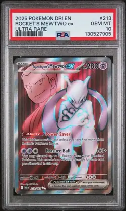 2025 POKEMON DRI EN-DESTINED RIVALS ULTRA RARE TEAM ROCKET'S MEWTWO EX PSA 10 - Image 1