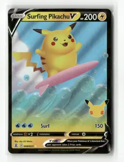 Surfing Pikachu V Full Art Celebrations 008/025 Ultra Rare Pokemon Card NM - Image 1