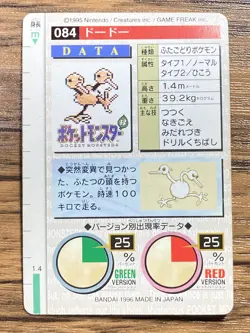 Pokemon Carddass Card Doduo No.84 Bandai Pocket Monsters Red ver. 1996 - Image 2