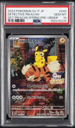 2023 POKEMON JPN SV-P PROMO #098 DETECTIVE PIKACHU PSA 10 - Image 1