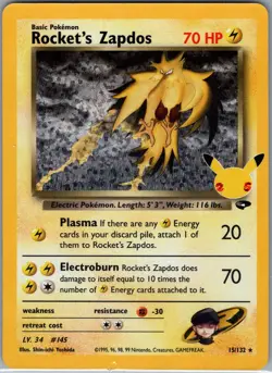 Rocket's Zapdos 15/132 Celebrations: Classic Collection - Pokemon Card - NM - Image 1