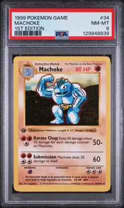 1999 1st Edition Machoke Shadowless Machoke (PSA 8) 34/102 Pokemon Card. - Image 1