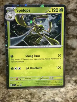 Pokemon Spidops SVP 009 Scarlet Violet Cosmos Holo Black Star Promo HD Swirl - Image 1
