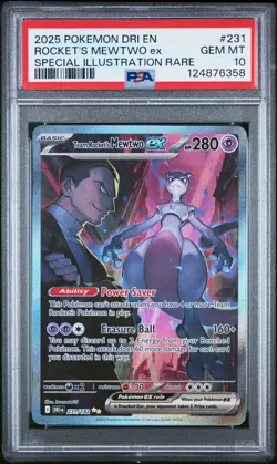 2025 POKEMON DRI EN-DESTINED RIVALS #231 TEAM ROCKET'S MEWTWO EX PSA 10 - Image 1