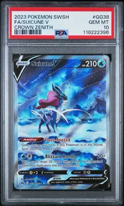 2023 Pokemon TCG SWSH Crown Zenith Suicune V #GG38 Full Art Card PSA 10 GEM MINT - Image 1