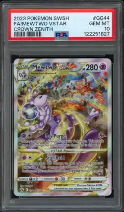 2023 Pokemon SWSH Crown Zenith Mewtwo Vstar GG44/GG70 PSA 10 Gem Mint Full Art - Image 1