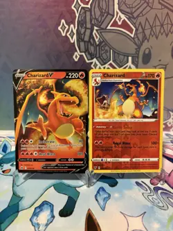 Pokemon TCG Charizard V 018/159 Crown Zenith & Charizard 025/185 Reverse Holo LP - Image 1