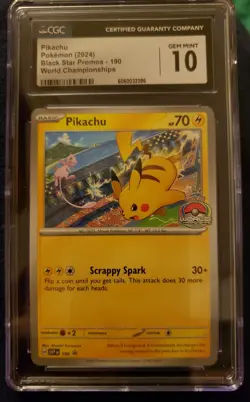 2024 POKEMON BLACK STAR PROMOS - WORLD CHAMPIONSHIPS PIKACHU CGC 10 GEM MINT - Image 1