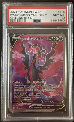 2021 Pokemon Sword & Shield Chilling Reign Fa Galarian Moltres V #176 PSA 10 - Image 1
