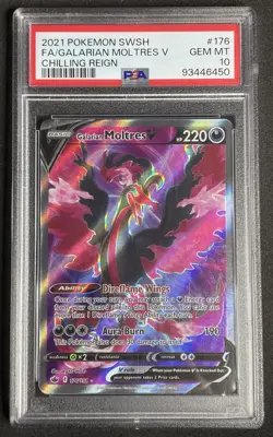 2021 Pokemon Sword & Shield Chilling Reign Fa Galarian Moltres V #176 PSA 10 - Image 3