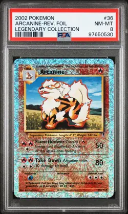 2002 POKEMON LEGENDARY COLLECTION #36 ARCANINE-REVERSE FOIL PSA 8 - Image 1