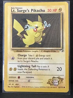 Pokemon TCG Lt. Surge's Pikachu Gym Heroes 81/132 Regular Unlimited Common LP - Image 1