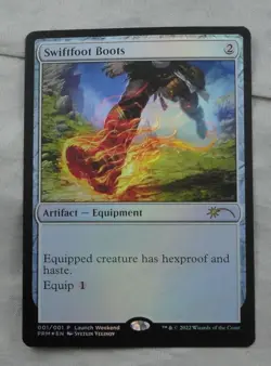 Magic The Gathering Swiftfoot Boots Launch Event Foil Promo MTG CARD NM PRM - Image 1