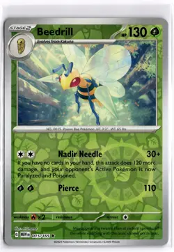Pokemon TCG Beedrill 015/165 Sv: Scarlet & Violet 151 Reverse Holo - Image 1