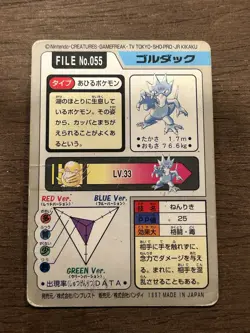 HP Golduck Japanese Carddass File No 055 Pokemon 1997 Vintage Bandai - Image 3