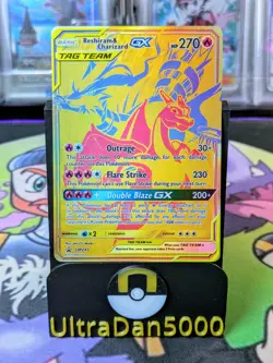 Reshiram & Charizard GX SM247 Gold Black Star Promo Pokemon Card - Image 1