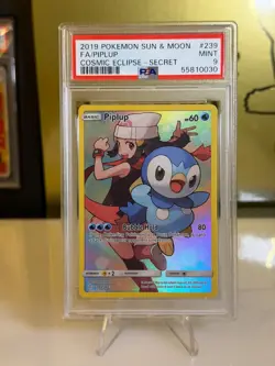 2019 Pokemon Piplup Secret Rare 239/236 PSA 9 Mint Cosmic Eclipse Full Art - Image 1