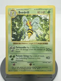 Pokemon TCG Beedrill 17/102 Base Set Shadowless HP - Image 1
