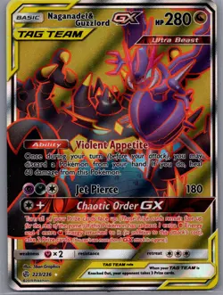 Pokemon Naganadel & Guzzlord GX 223/236 Cosmic Eclipse Ultra Rare Holo HP - Image 5