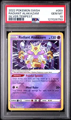 PSA 10 Radiant Alakazam 059/195 Pokemon Silver Tempest SWSH Holo 2022 GEM MINT - Image 1