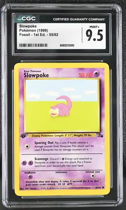 CGC 9.5 MINT+ Slowpoke 1999 Fossil 1st Edition 55/62 Pokemon Card - Image 1