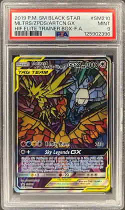 PSA 9 - MOLTRES ZAPDOS & ARTICUNO GX - SM210 - PROMO HIDDEN FATES ETB FULL ART - Image 1