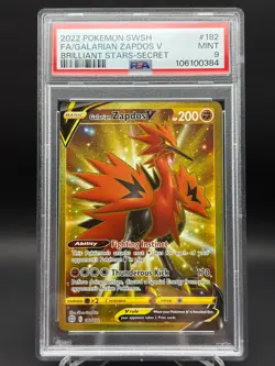 Galarian Zapdos V 182/172 - Brilliant Stars - Graded PSA 9 MINT Pokemon Card - Image 1